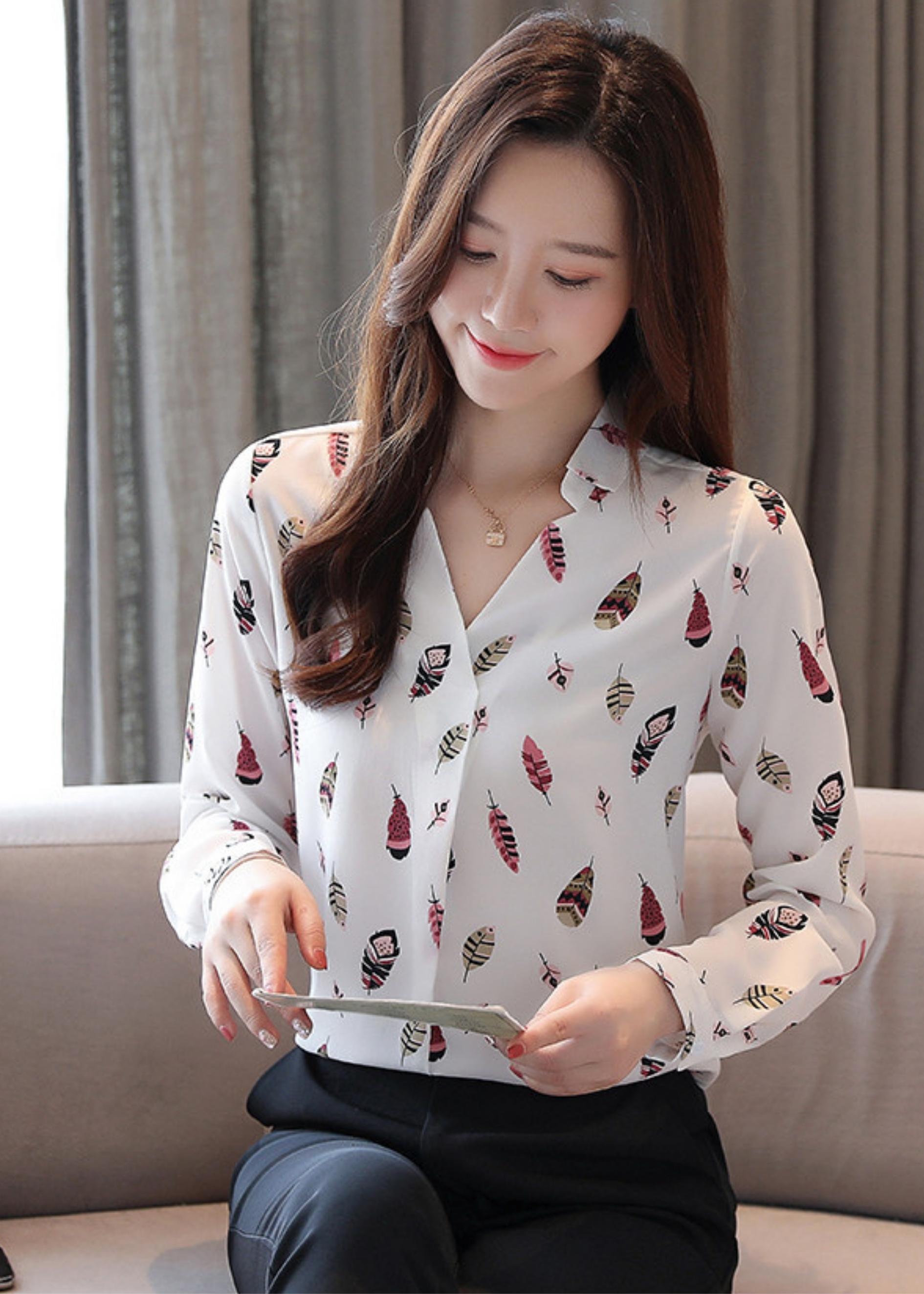 Áo Sơ Mi Nữ Dài Tay Phối Họa Tiết Lá 3D Thời Trang PONIVA Cao Cấp Phong Cách Nữ Tính Trẻ Trung Thanh Lịch Dành Cho Các Nàng