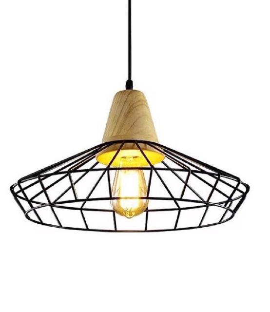 Đèn thả lồng sắt đui gỗ