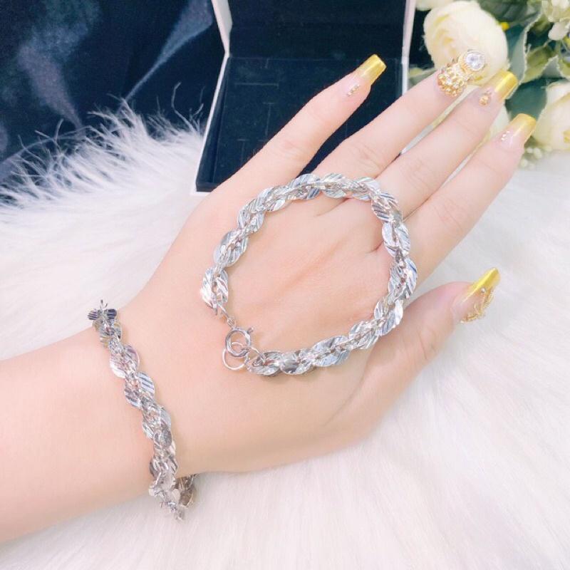 Lắc tay xoắn lá mạ vàng 18k xi bạch kim bền màu
