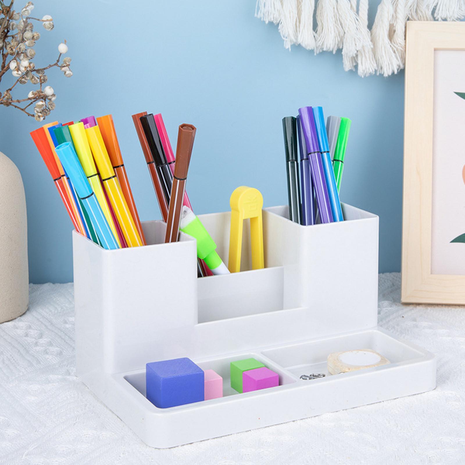 Storage Box Business Card/Pen/Pencil Holder Storage Box Office Accessories Caddy Sticky Note Tray Case Desktop Organizer with Pencil Holders