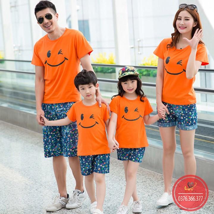 Áo gia đình mặt cười đồ đồng phục gia đình 3/4/5 người thun mềm mịn màu cam GD314CN DONGPHUCSG