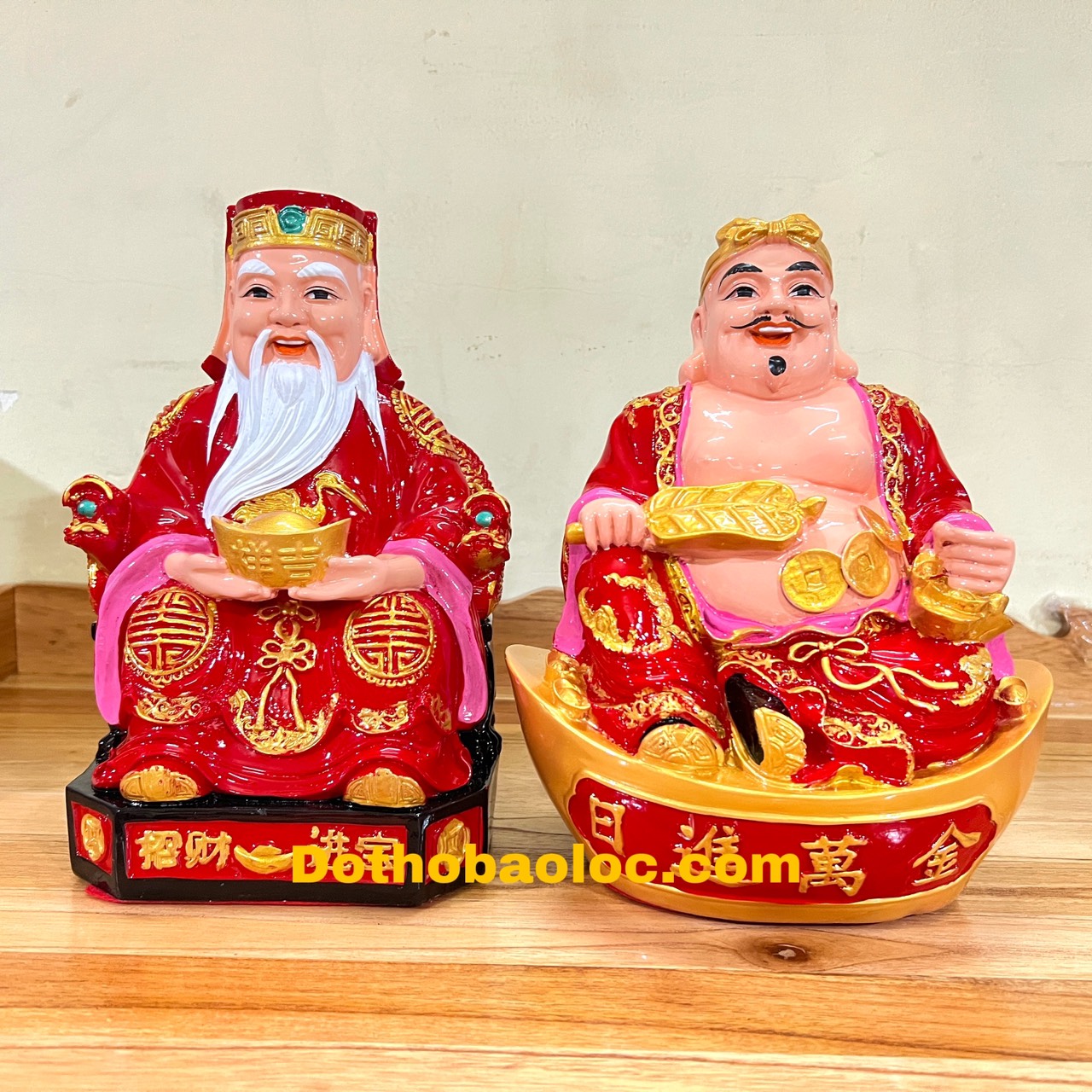 Tượng Thần Tài Thổ Địa sơn đỏ 26cm