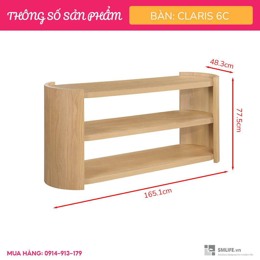 Kệ gỗ 3 tầng trang trí hiện đại SMLIFE Claris 6C | D165,1 x R48,3 x C77,5cm | gỗ Cao Su và Veneer Sồi