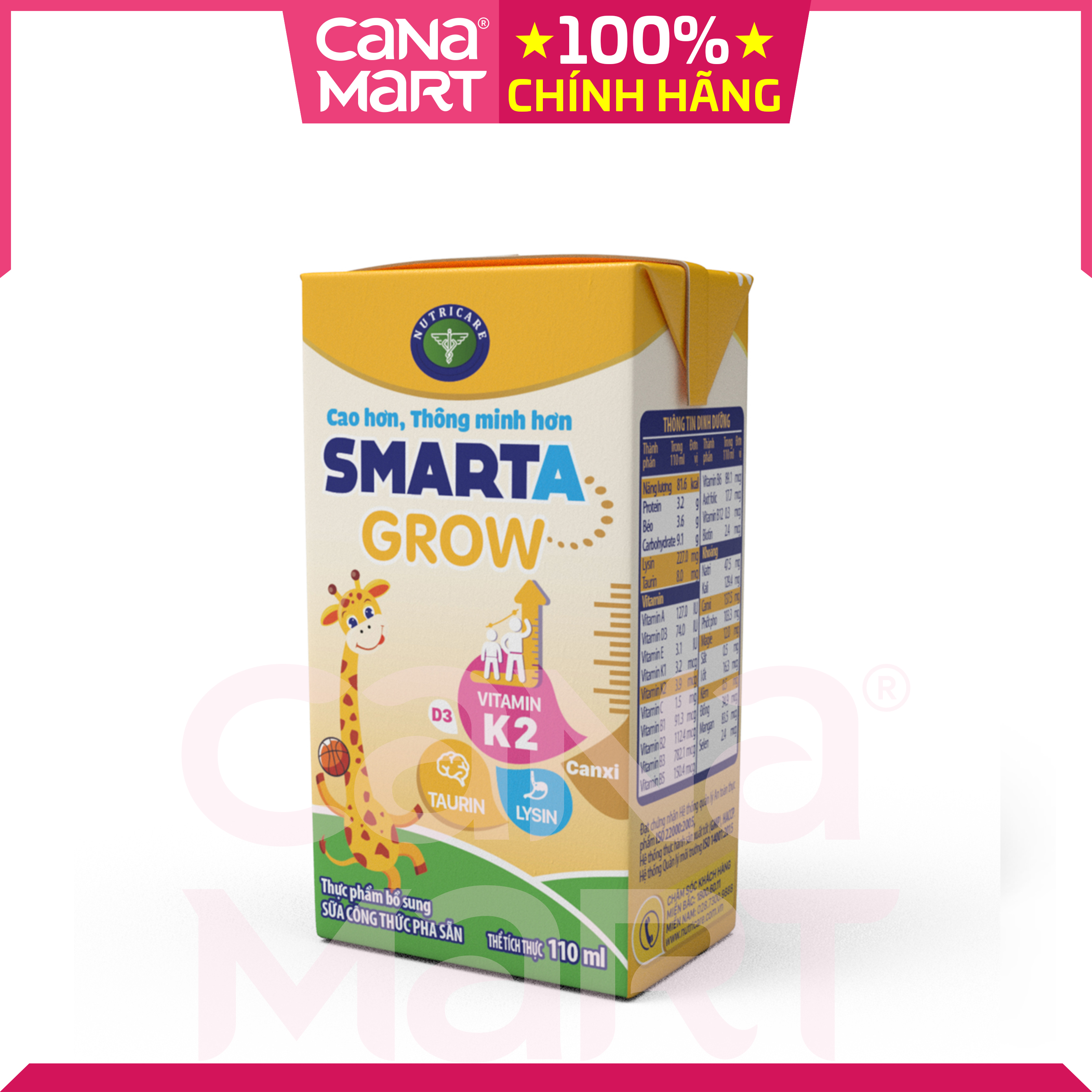 Thùng sữa nước Nutricare Smarta Grow dinh dưỡng cho trẻ thấp còi (110ml)