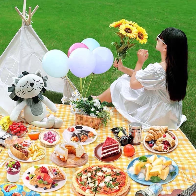 Thảm Dã Ngoại, Thảm Picnic 150cmx90cm, Thích Hợp Đi Du Iịch, Phượt Chụp Ảnh, Bạt Trải Cắm Trại Gấp Gọn-Màu Xanh