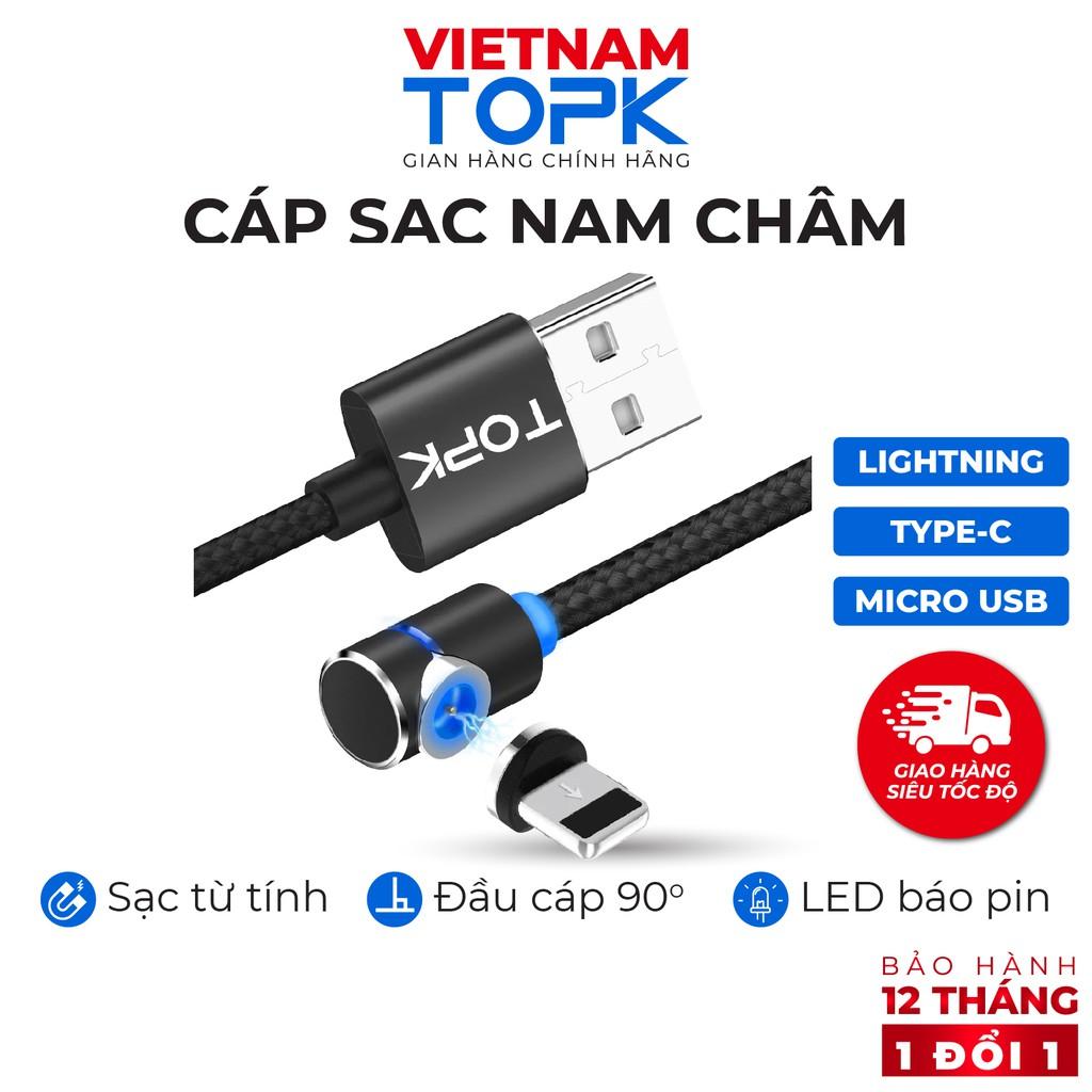 Dây sạc nam châm đầu nối vuông góc TOPK AM30 Đèn LED - Hàng chính hãng