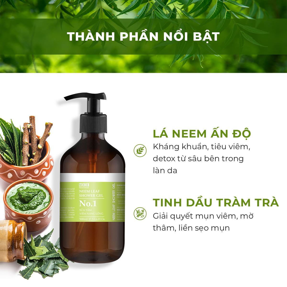 Sữa tắm viêm nang lông 500ml - Giảm mụn, ngừa viêm nang lông cho da nhạy cảm - Mee Natural