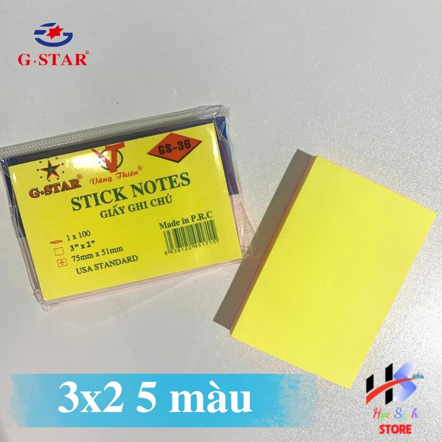 Giấy ghi chú, giấy note nhiều màu dạ quang Gstar GS 36, xấp 100 tờ tiêu chuẩn USA