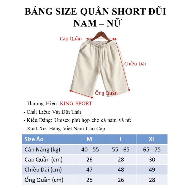 Quần short đũi nam nữ form rộng vải đũi thái dày dặn mềm mịn thoáng mát, quần đùi nam mặc nhà form rộng KING SPORT