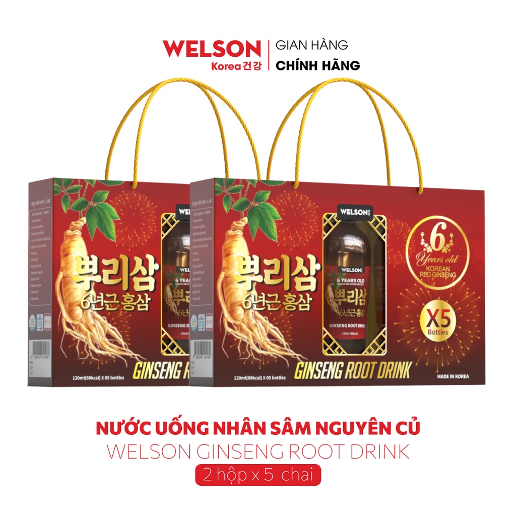 Combo 2 hộp Nước uống Nhân Sâm Nguyên Củ Welson Ginseng Root Drink 2 hộp x 5 chai 120ml