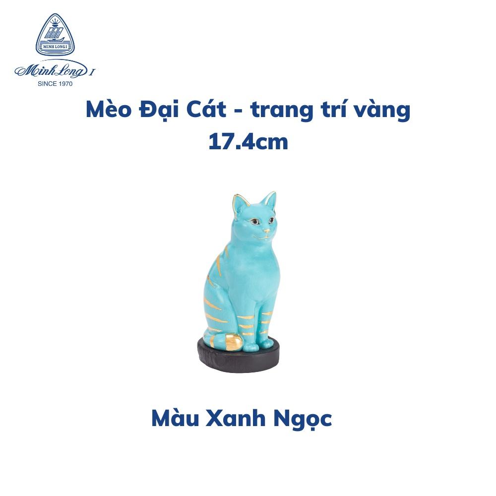 Tượng Mèo Sứ Cao Cấp Minh Long - Đại Cát - Trang Trí vàng - 17.4 cm