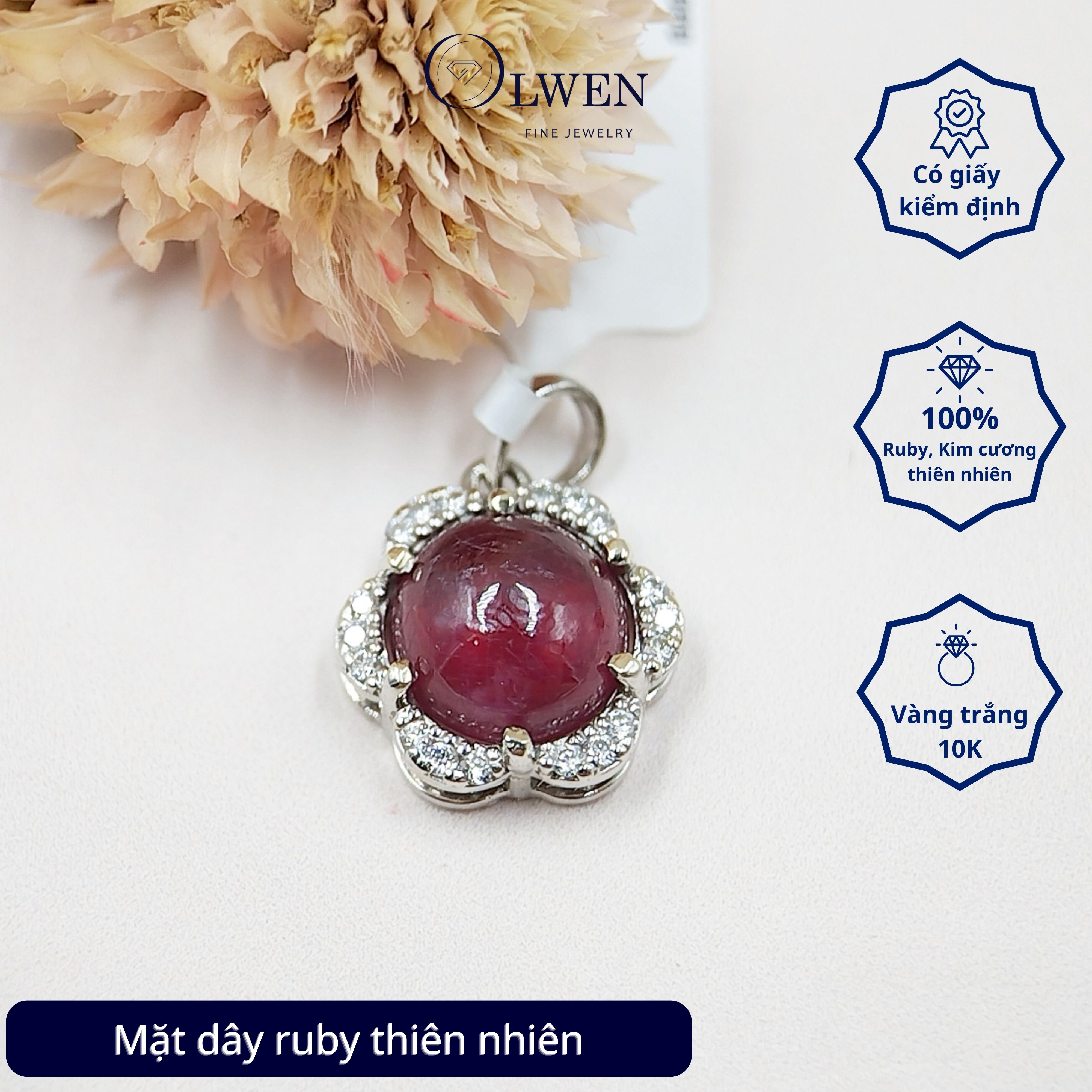 Mặt dây chuyền ruby kim cương thiên nhiên OW9
