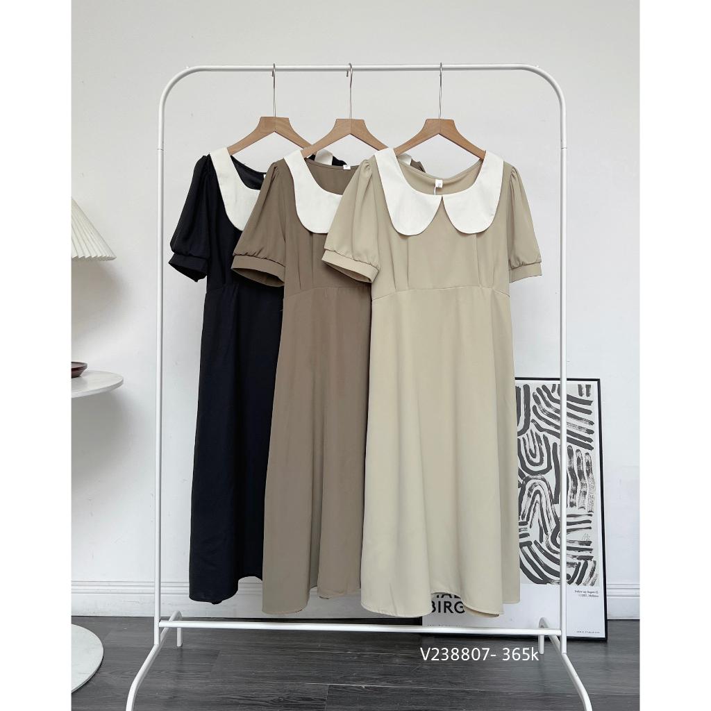 Váy nữ dáng dài cổ sen trắng chiết ly eo tay cộc v238807 by germe