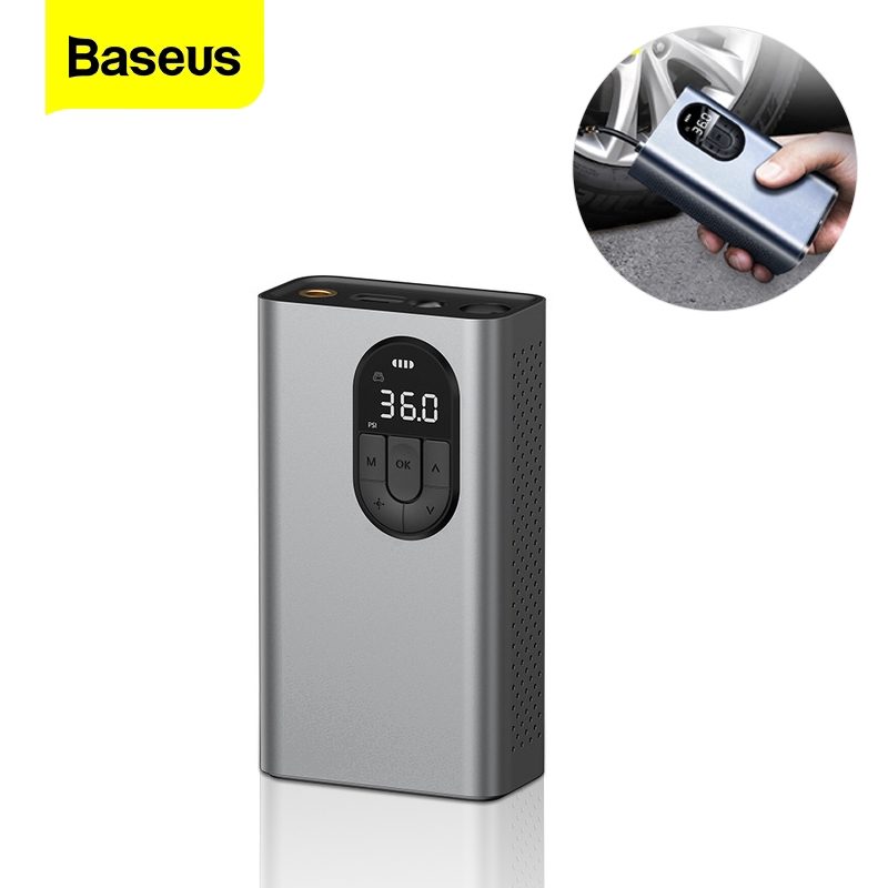 Bơm lốp oto cầm tay baseus 2400mAh vỏ nhôm - bơm mini điện tử tích điện mini dùng cho xe máy xe hơi xe đạp ...- hàng chính hãng