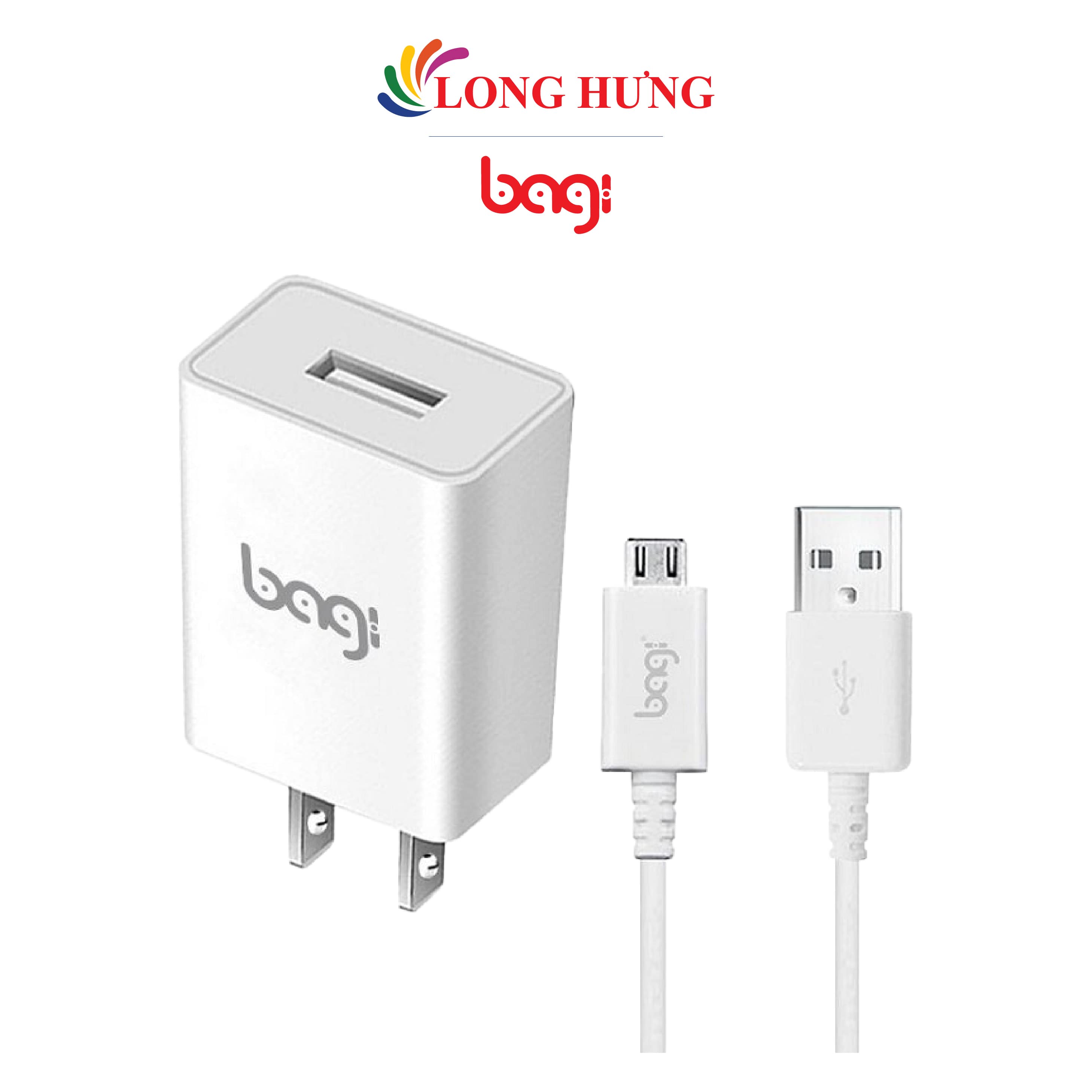 Combo cốc sạc Bagi 2A 1USB + Cáp Micro USB 1m CB-M52n - Hàng chính hãng