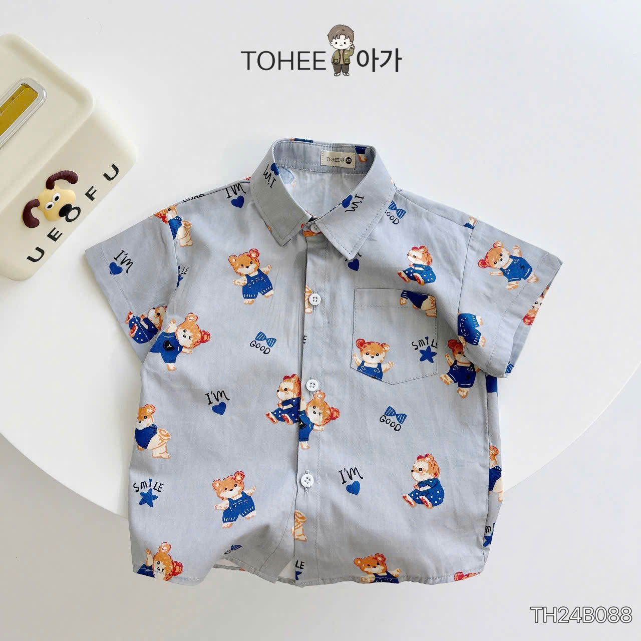 Set bộ cho bé trai áo sơ mi phối quần jeans họa tiết gấu từ 10-25kg chất vải mềm mát