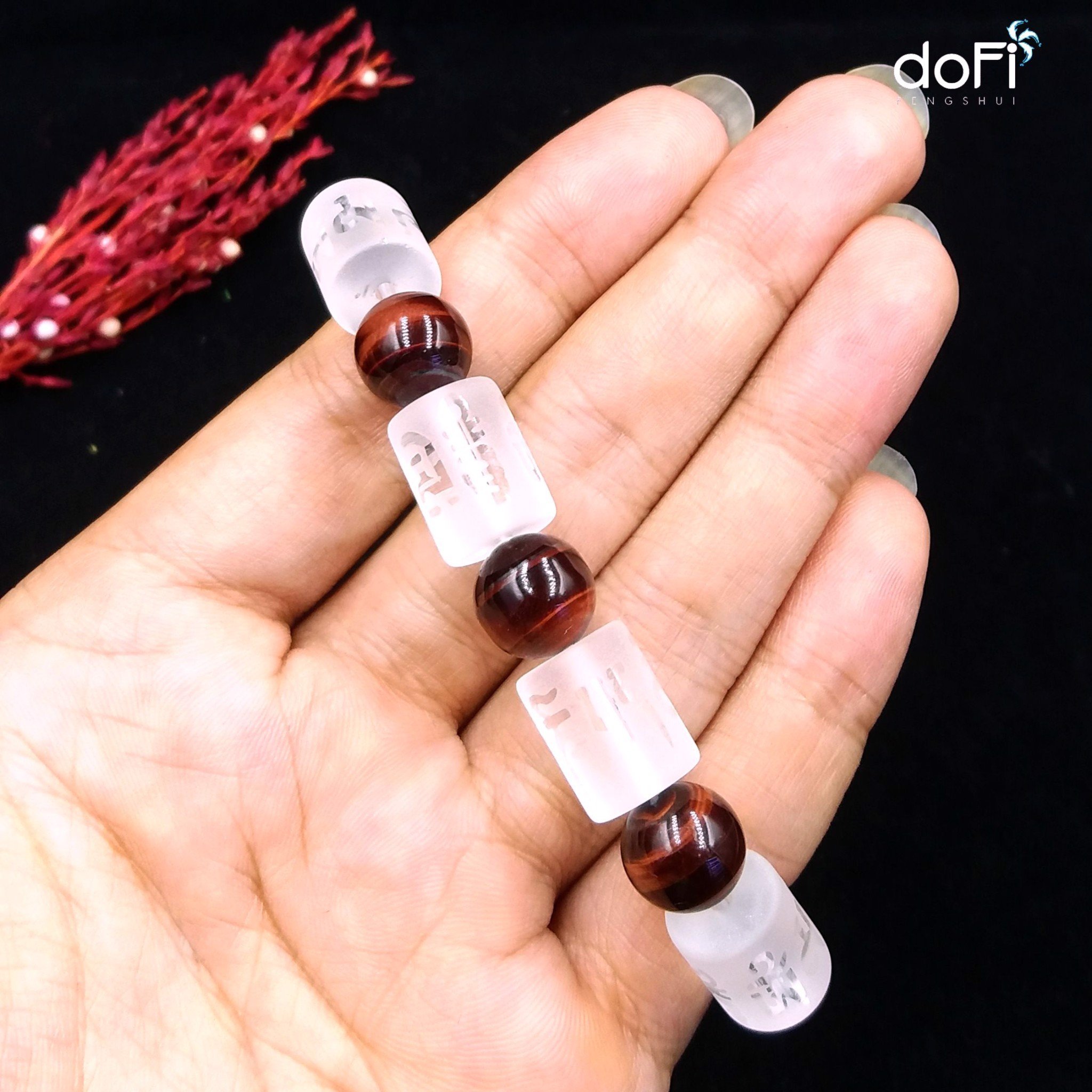 VÒNG LU THỐNG NHÁM TRẮNG PHỐI ĐÁ MẮT HỔ ĐỎ 10LI