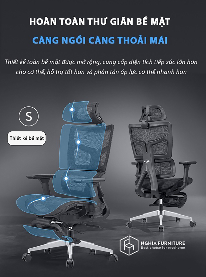 Ghế công thái học Ergonomic 06 Plus, Ghế xoay văn phòng làm việc Ergonomic, Chất liệu full lưới thoáng khí, có gác chân, thiết kế hỗ trợ lưng mạnh mẽ, bảo hành 3 năm