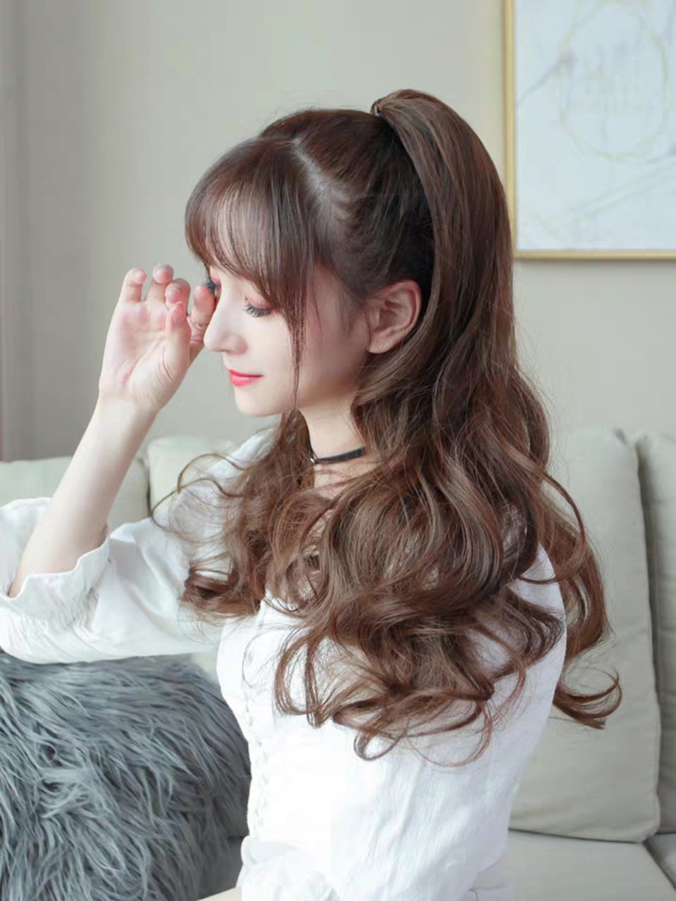 Tóc giả nữ ngoặm xoăn lững, tóc giả kẹp