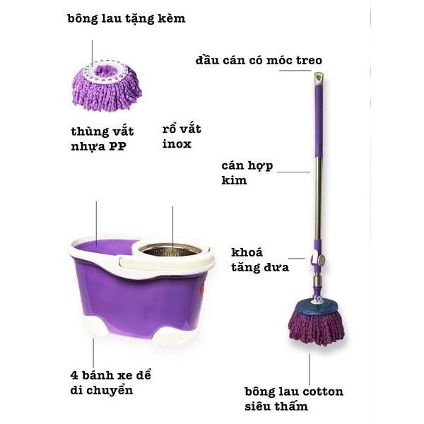 SIÊU RẺ - Bộ lau nhà 360 độ cao cấp Angel Mop lồng inox (Đã kèm 2 bông lau + có bánh xe)