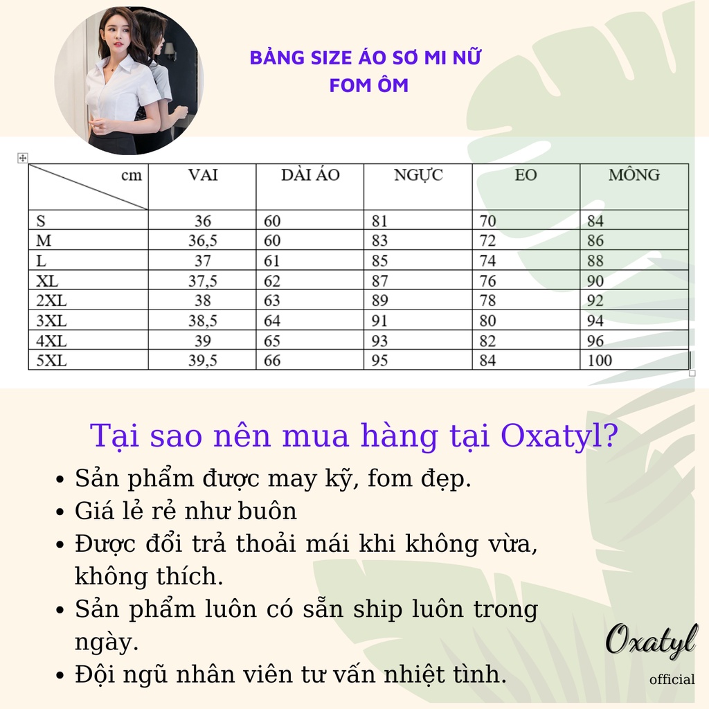 Áo sơ mi nữ màu trắng dáng ôm Oxatyl M236 Chất liệu vải sợi tre phong cách công sở mang đi làm, đi học