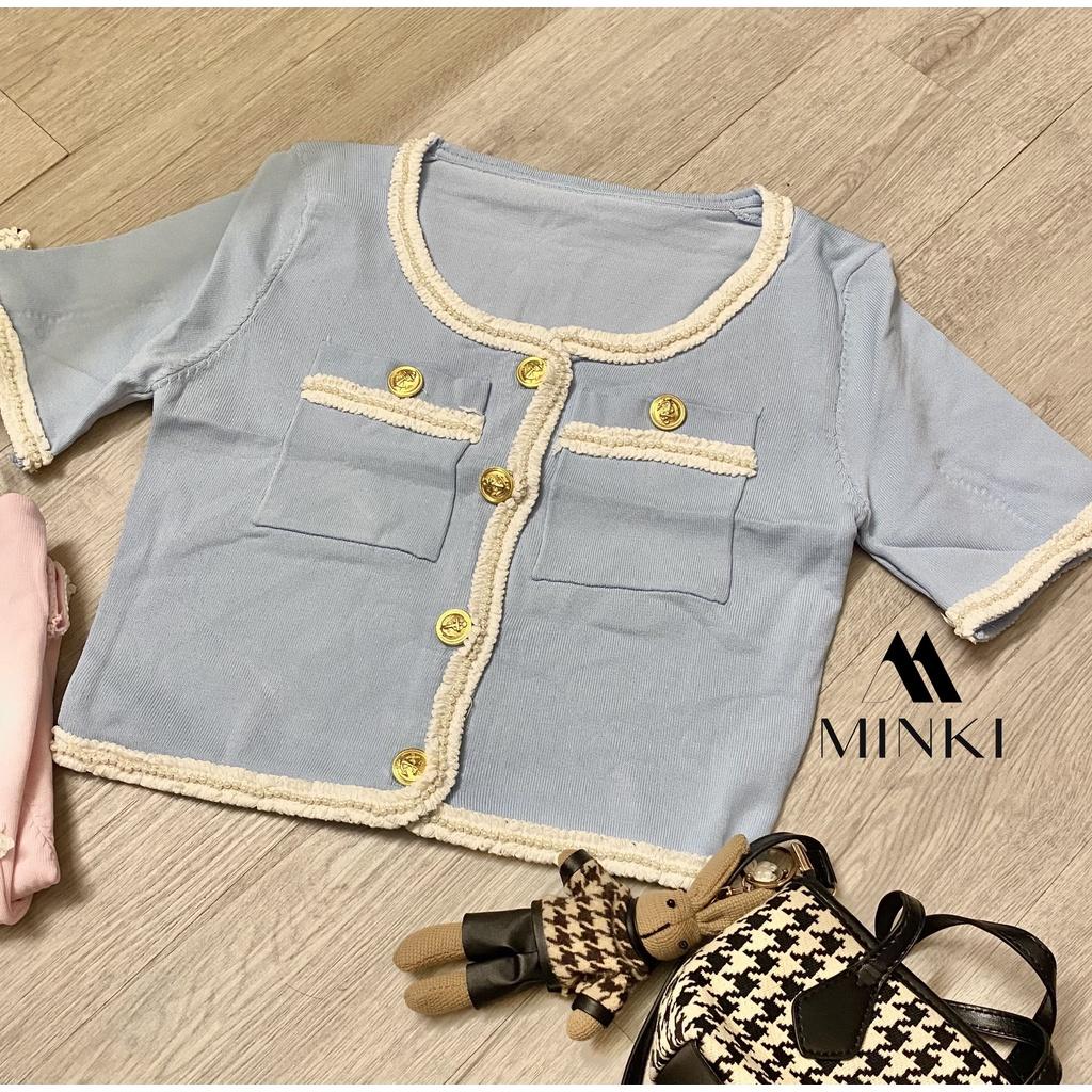 ÁO KHOÁC LEN DÁNG CROPTOP ĐÍNH KHUY SANG CHẢNH - CHẤT LIỆU LEN CAO CẤP - BA MÀU ĐEN/ XANH/ HỒNG