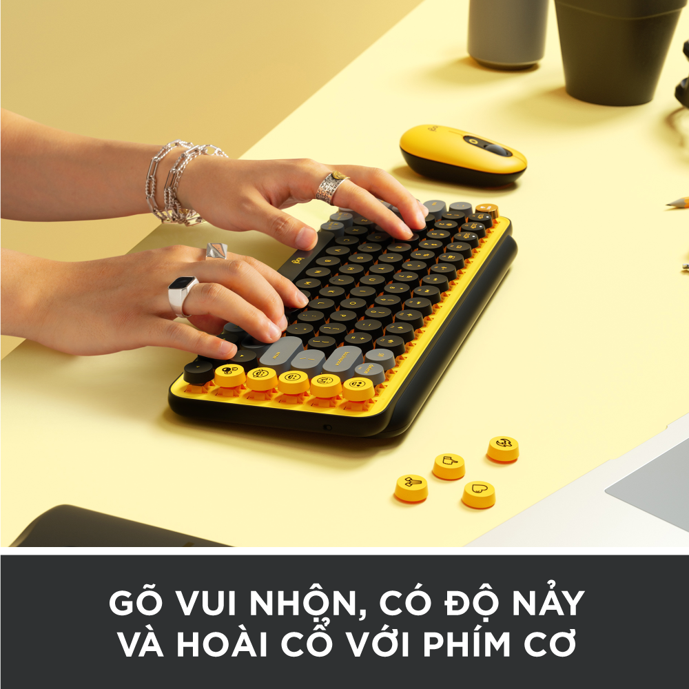 Bàn phím cơ không dây bluetooth | USB Logitech POP KEYS - phím emoji có thể tùy chỉnh - Màu