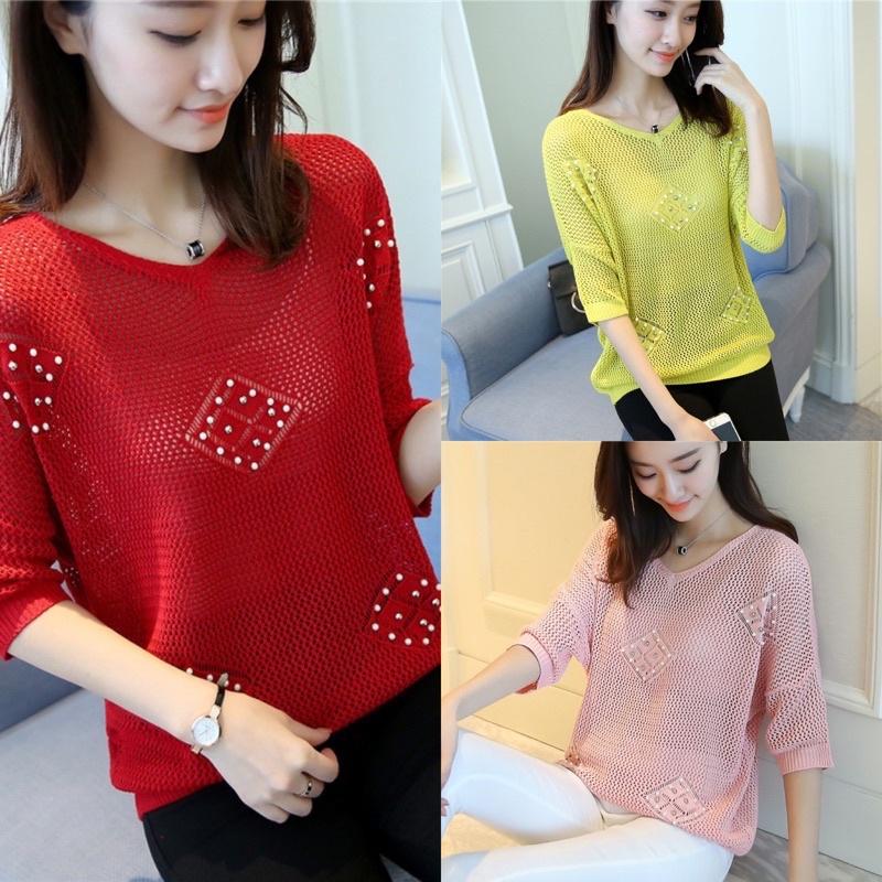 Áo len lưới mỏng dáng cánh dơi diện xuân hè