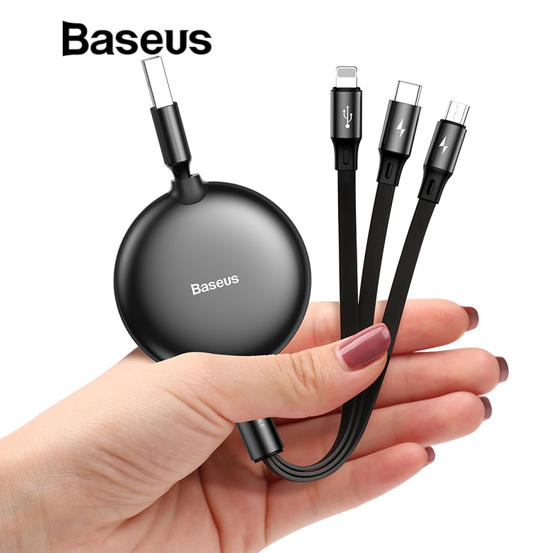 Cáp sạc dây rút 3 In 1 (Lightning + Micro USB + Type-C) Baseus Little Octopus 3.5A (1.5m)- Hàng chính hãng