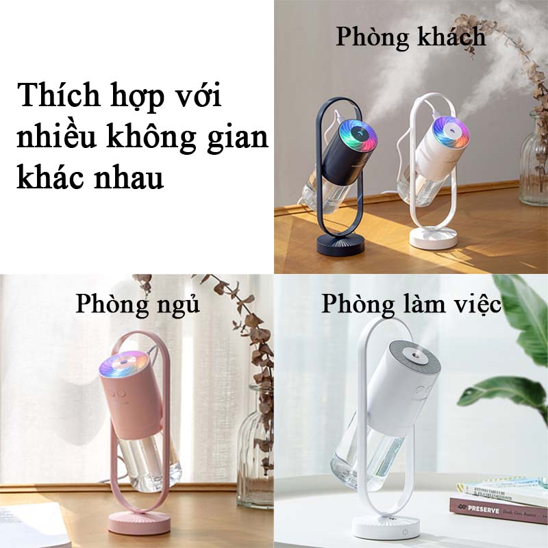 Máy Phun Sương Tạo Ẩm Không Khí Xông Tinh Dầu Mini Để Bàn Phantom Có Đèn Led RGB Đổi Màu Xoay 360 Độ Máy Lọc Không Khí Mini Kiêm Đèn Ngủ Tạo Độ Ẩm Có Ion Âm Dưỡng Ẩm Da Thơm Phòng Và Đuổi Muỗi Sạc USB Tiện Lợi