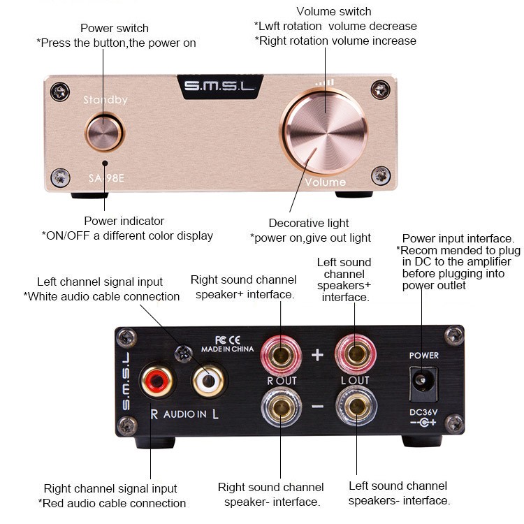 Bộ Ampli Khuếch Đại Âm Thanh Kỹ Thuật Số HIFI S.M.S.L SA-98E 160wx2 - Hàng Chính Hãng