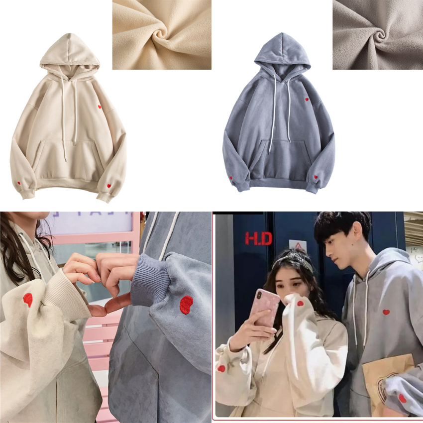 Áo Đôi Đẹp Nam Nữ MM02, Áo Đôi Với Người Yêu Nỉ Có Mũ InTim Trắng Xám ý Nghĩa