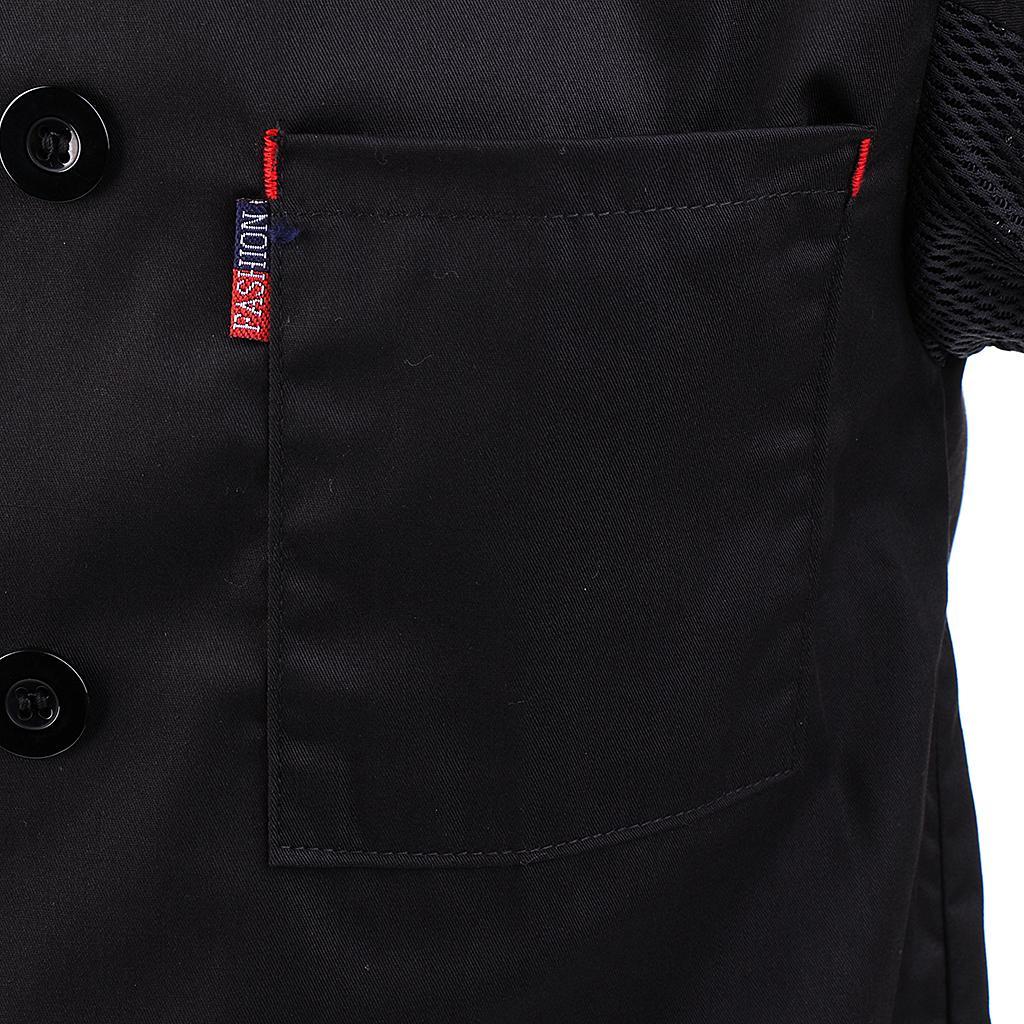 Fashion Beret Chef Hat Chef Coat Jacket Net Short Sleeve with Pen Pockets Chef Wear Professional Kitchen Uniforms M