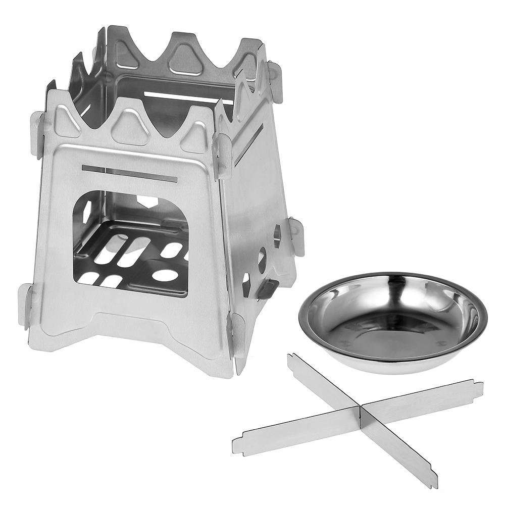 Bếp cắm trại di động ngoài trời bằng thép không gỉ gấp gọn có ngăn đựng cồn riêng