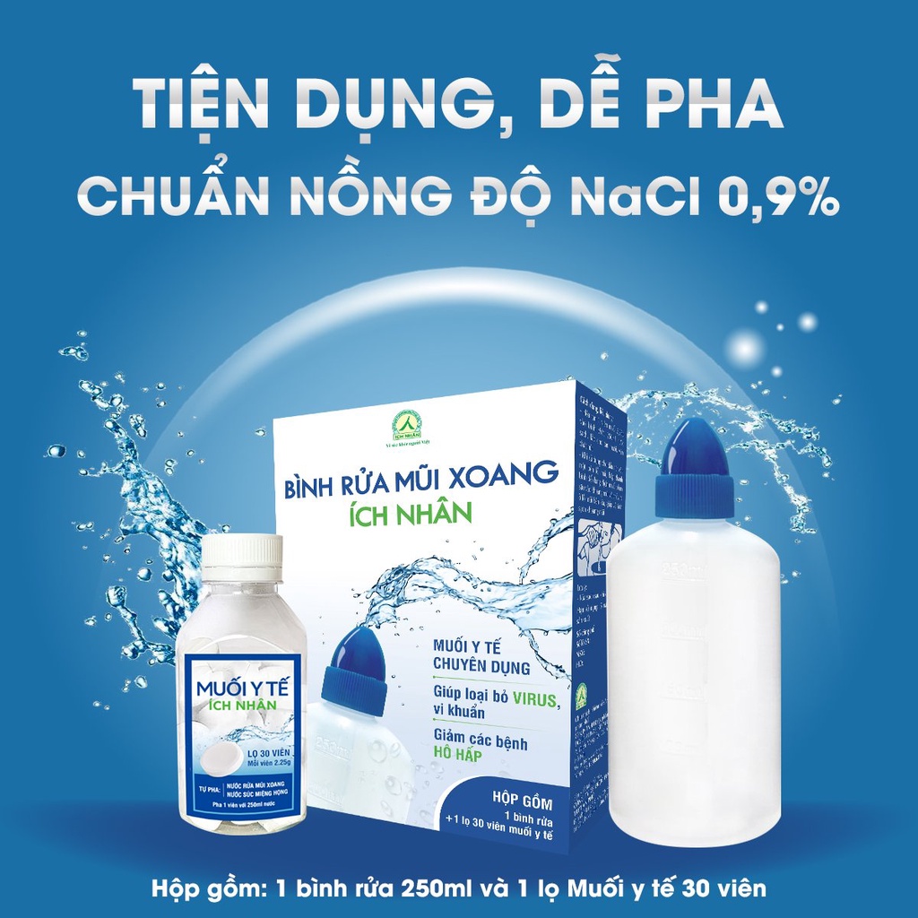 [Chính Hãng + FreeShip] Bộ 1 bình và 1 lọ muối y tế 30 viên BBR vệ sinh mũi họng diệt khuẩn, giảm các bệnh hô hấp