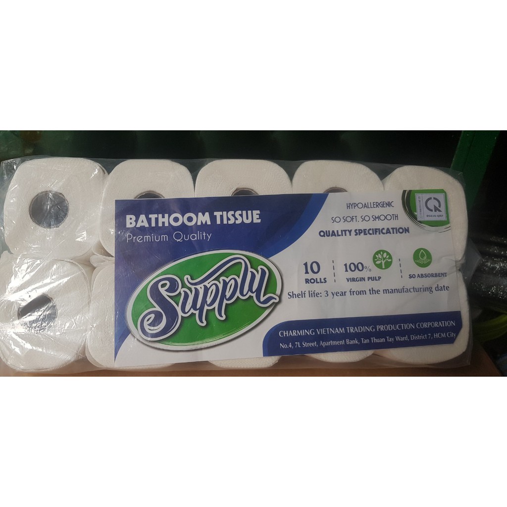 Giấy cuộn vệ sinh có lõi lốc 10 cuộn supply mềm mịn, an toàn sử dụng