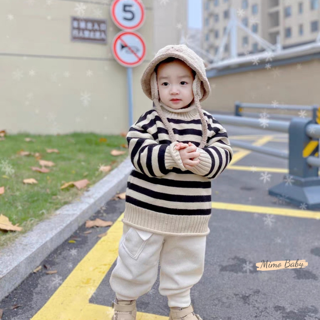 Áo len cao cổ hoạ tiết kẻ sọc phong cách mùa thu đông cho bé Mimo Baby QA58