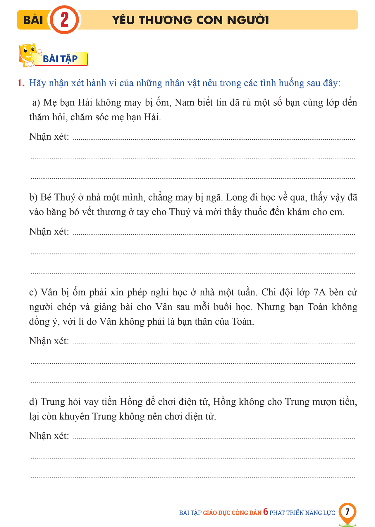 Bài tập Giáo Dục Công Dân 6 phát triển năng lực