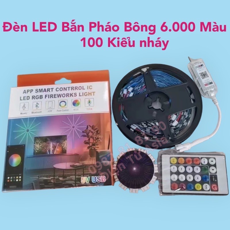 bộ dây đèn led phao hoa hiệu ứng toả ra nháy theo nhạc có điều khiển, usb và bluetool