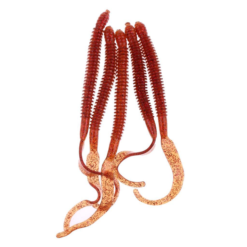 5Pcs Soft Earthworm Worm Lure Fishing Baits Ribbed Body Lures Kit