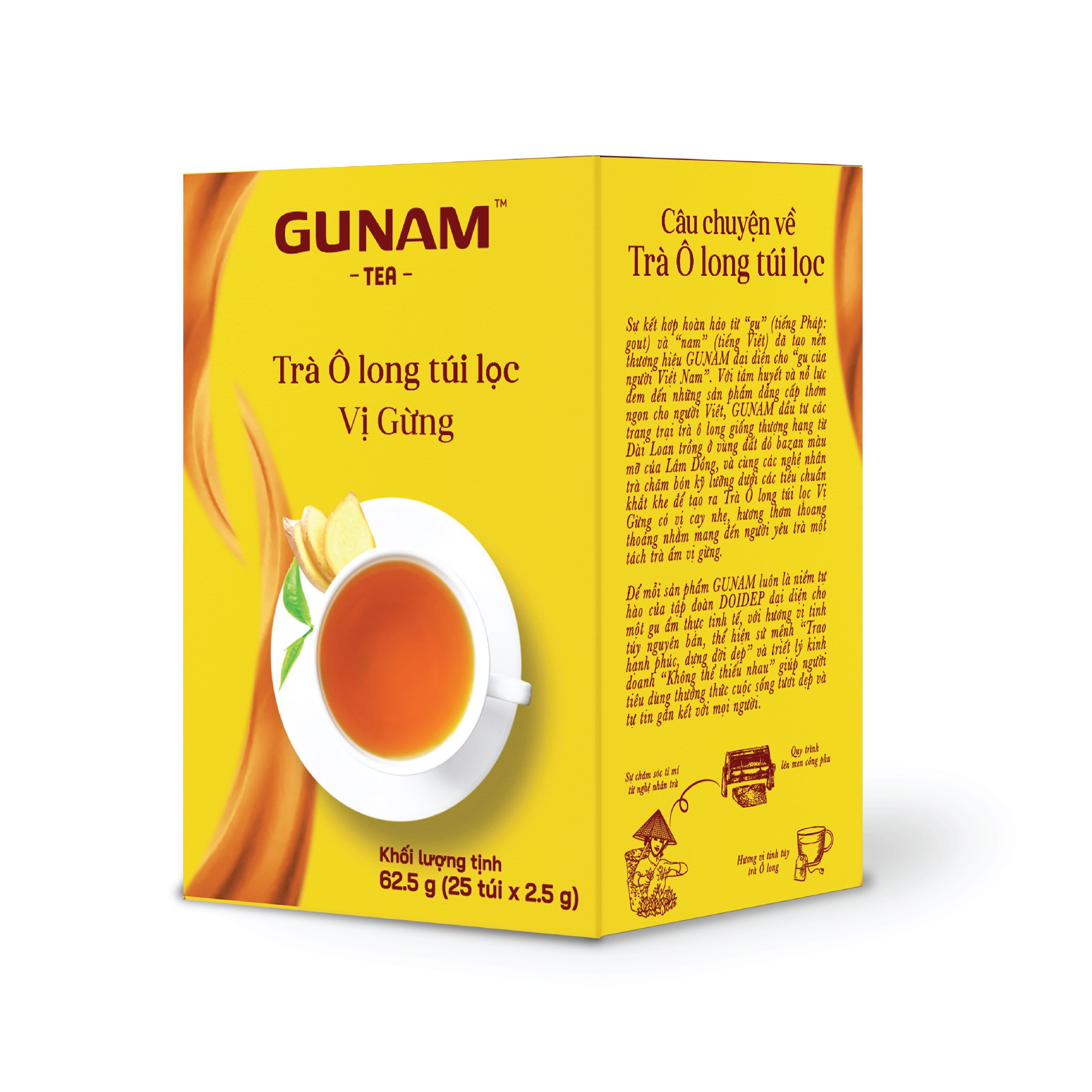 Hộp trà Ô long túi lọc vị gừng GUNAM (25 gói x 2,5g)