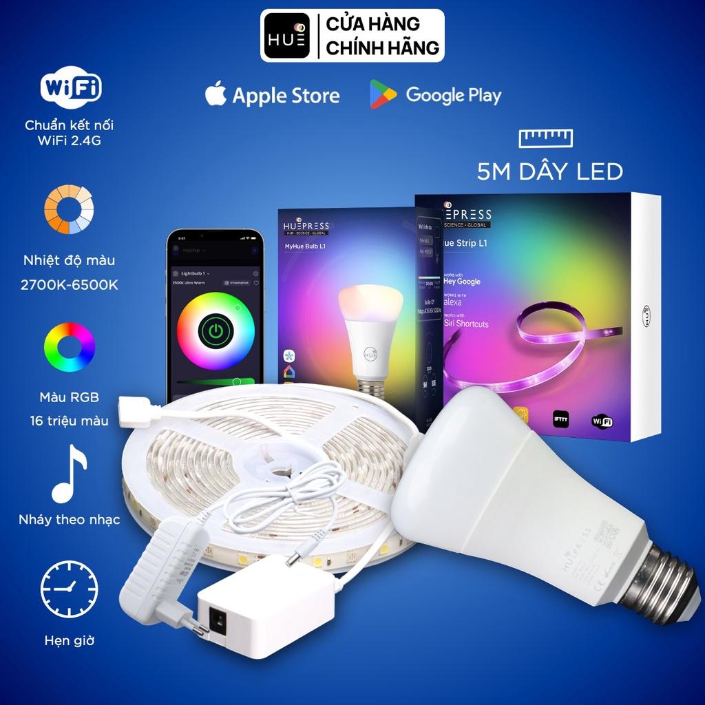 Bộ 2 sản phẩm bóng đèn LED tròn và dây thông minh HuePress Bulb L1 Wifi RGBCW Wifi control