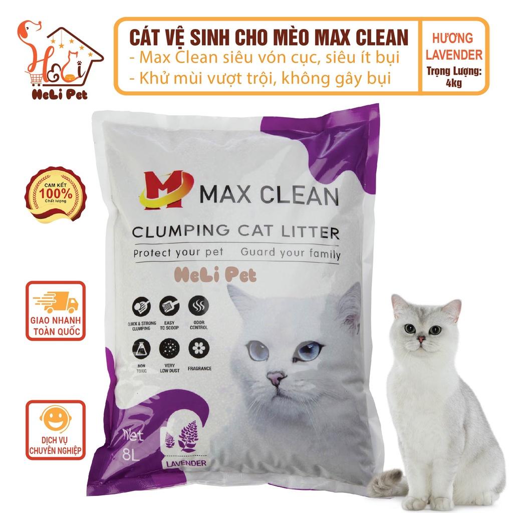 Cát Vệ Sinh Dùng Cho Khay Vệ Sinh, Máy Vệ Sinh Cho Mèo Max Clean Hương LAVENDER 4Kg Siêu Vón Siêu Ít Bụi