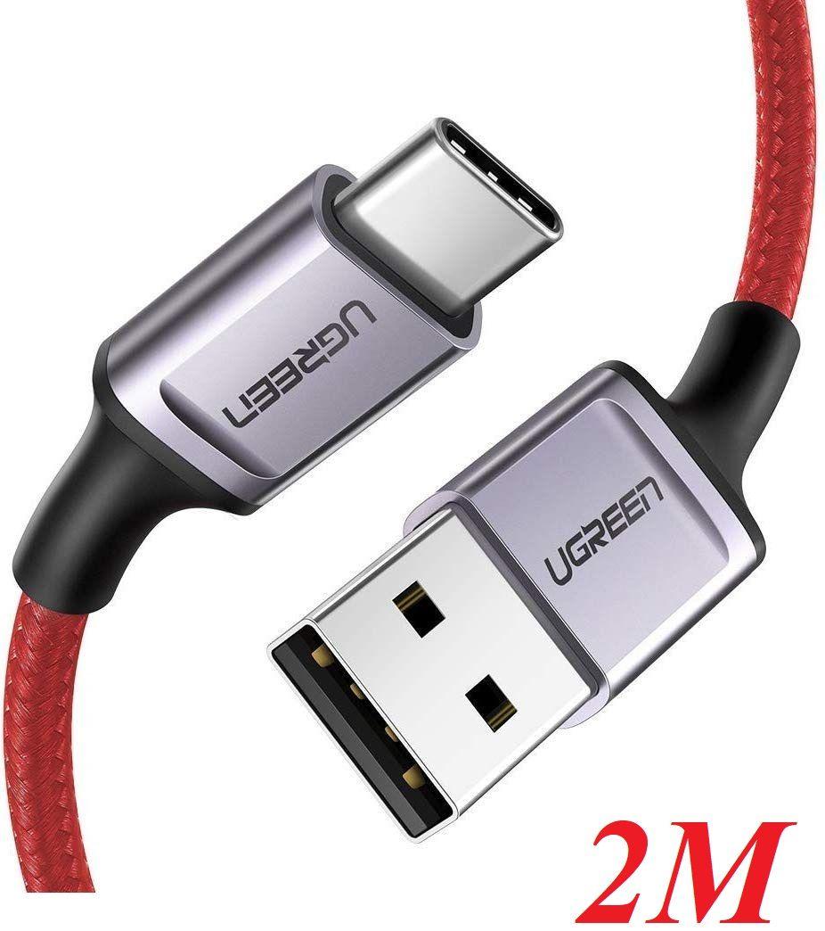 Ugreen UG70295US292TK 2M màu đỏ cáp USB A ra type C hỗ trợ sạc nhanh 50CM đầu bọc nhôm chống nhiễu - HÀNG CHÍNH HÃNG