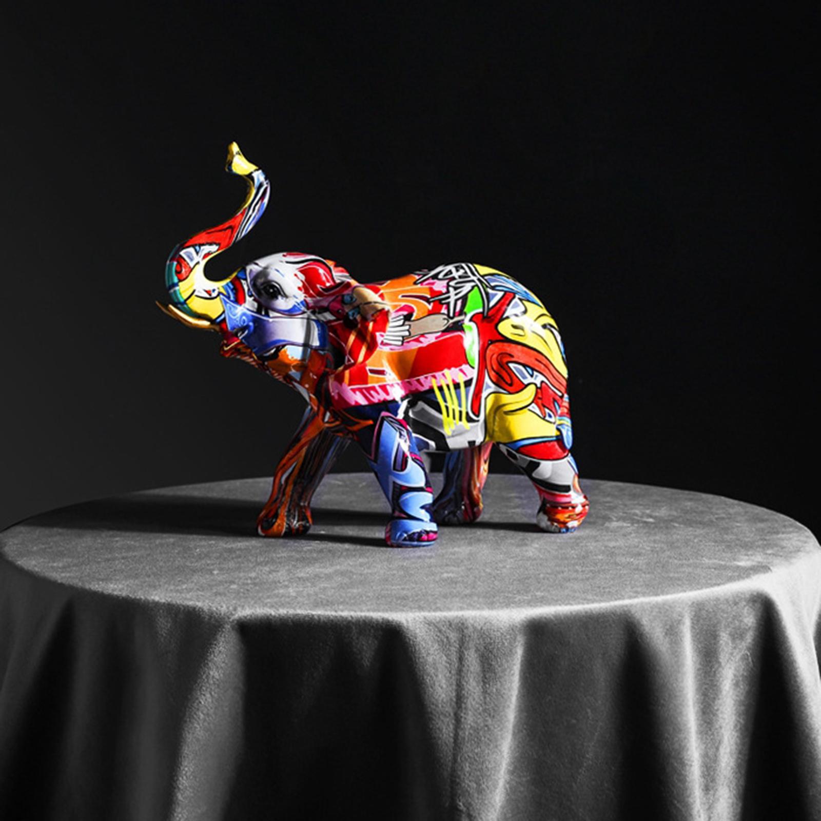 Colorful Elephant Figurine Resin Craft Animal Statue Sculpture for Home Decoration