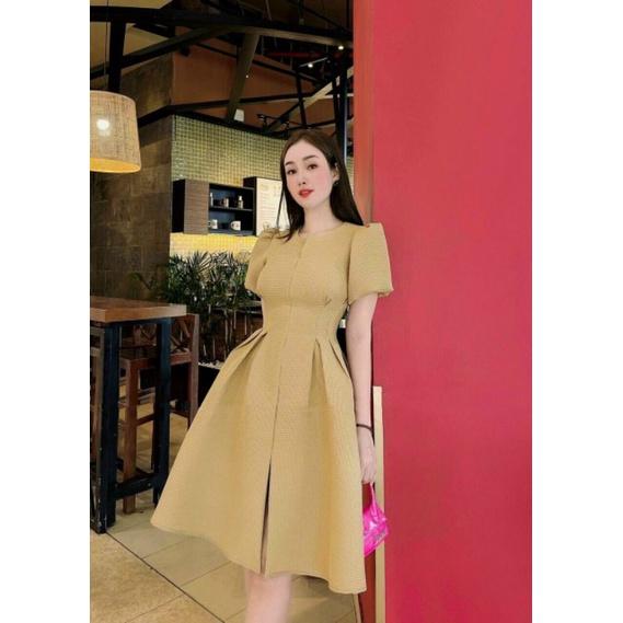 Đầm váy dự tiệc xòe tay bồng chiết ben sang trọng Miena Dress