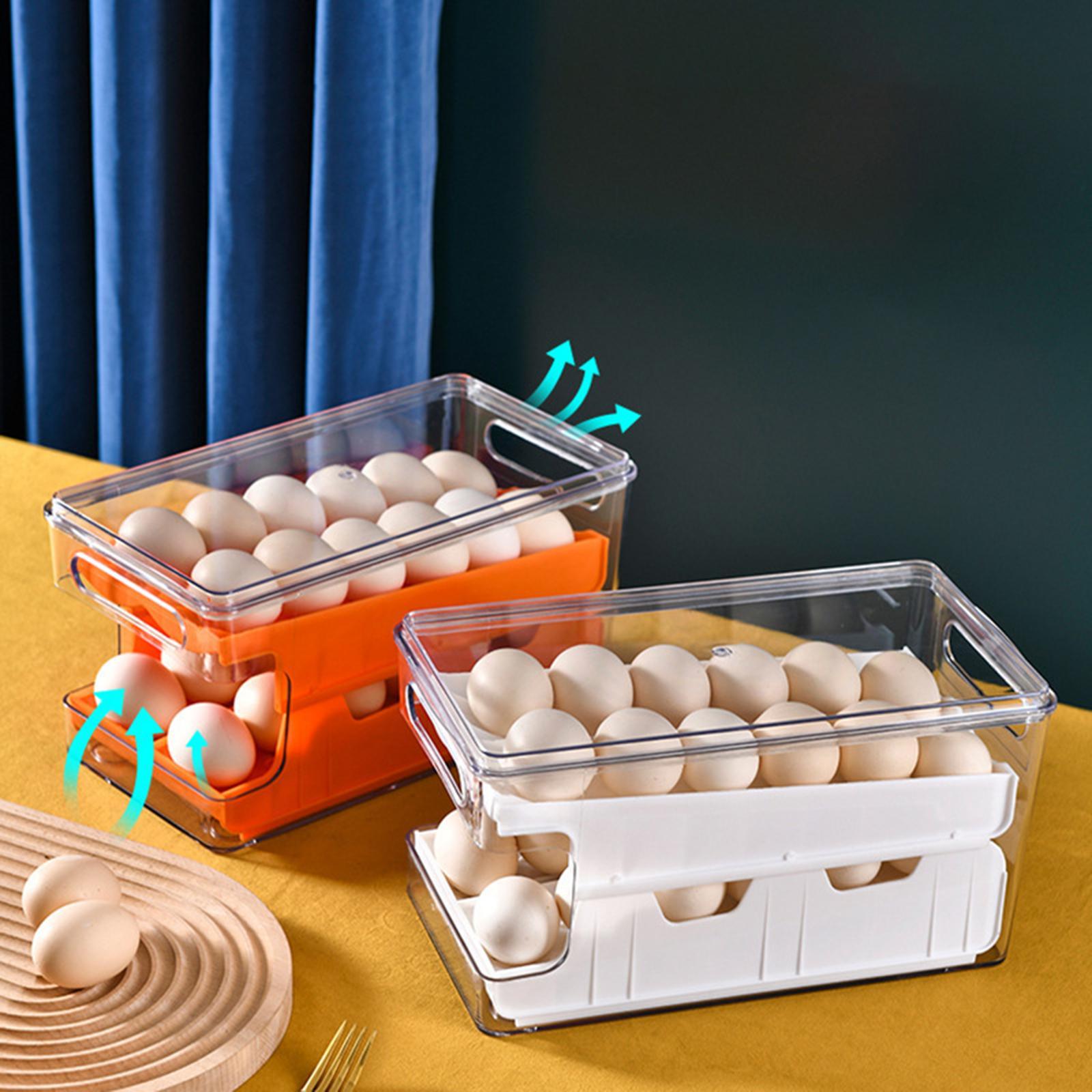 Egg Storage Box Automatic Filling Stackable Organizer for Refrigerator Kitchen Household
