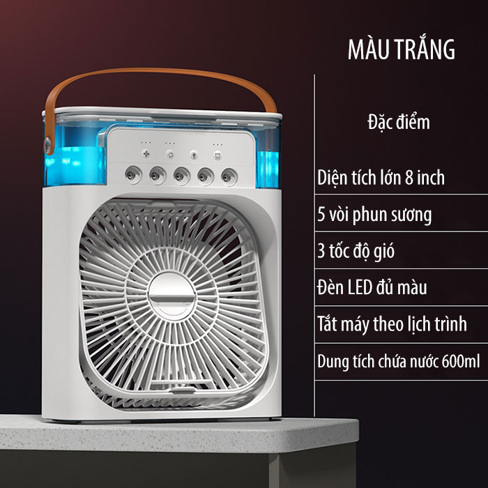 Quạt phun sương để bàn cỡ lớn có hẹn giờ, đèn led 7 màu - Quạt hơi nước để bàn 3 chế độ phun sương làm mát  hàng nhập khẩu