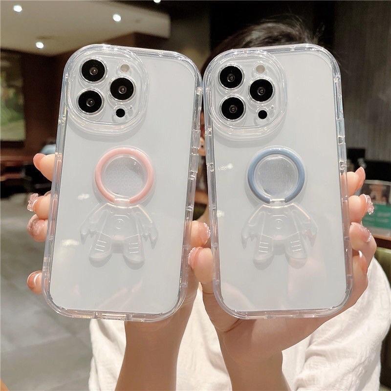 Ốp điện thoại Silicon mềm trong suốt có Vòng đỡ hình phi hành gia dành cho 13prm 13 12prm 12 11prm xsm 7P8P chống sốc, mẫu mới 2022