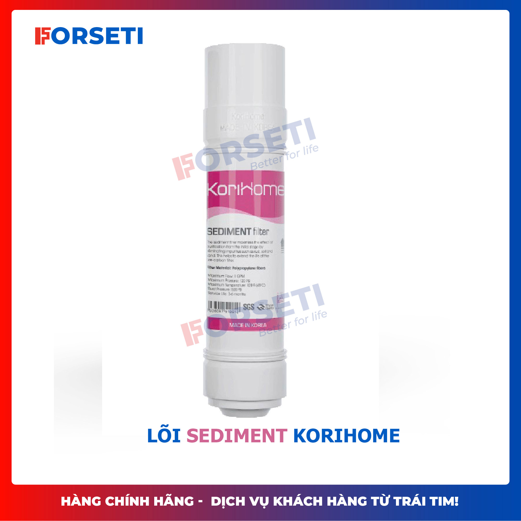 Lõi lọc nước Sediment KoriHome dành cho máy lọc nước tích hợp nóng lạnh - Hàng Chính Hãng